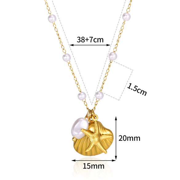 Summer Beach Wind Stainless Steel Starfish Pendant Necklace With Cross Chain Electroplating Treatment