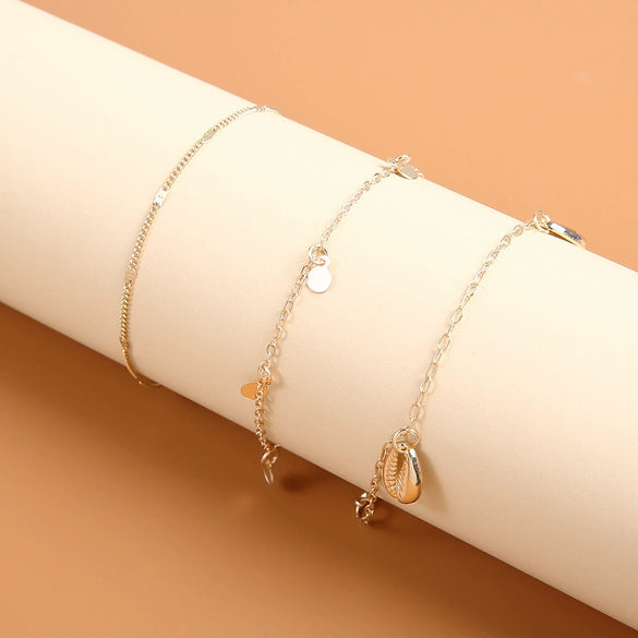 Summer Creative Shell Pattern Alloy Anklet 3 Piece Set For Women