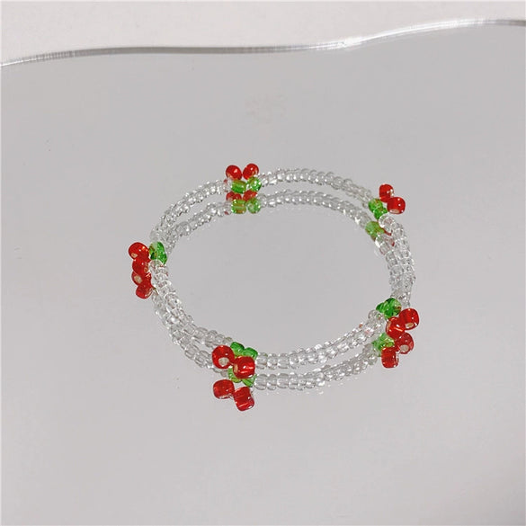 Summer Fresh Crystal Beaded Cherry Handmade Fruit Shaped Women's Bracelet