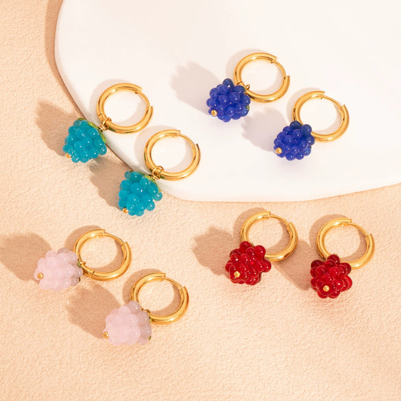 Summer Grape Earrings Stainless Steel Fresh Cute Design Pvd Furnace Vacuum Real Gold Plated Fruit Shape Jewelry For Women