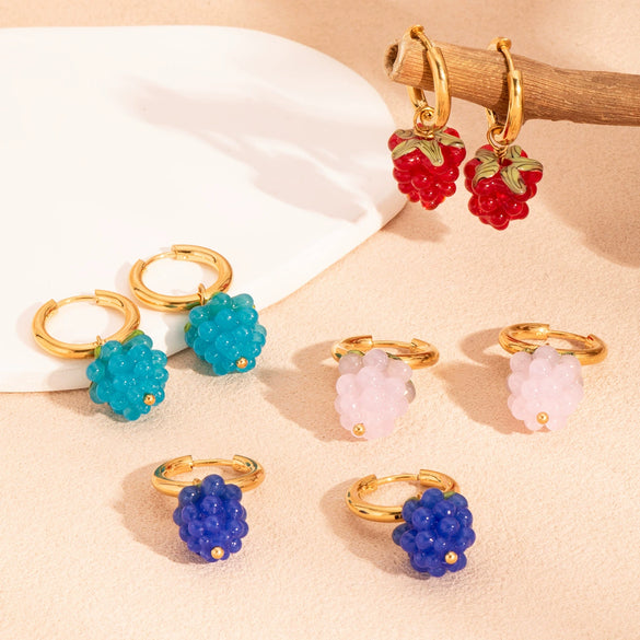 Summer Grape Earrings Stainless Steel Fresh Cute Design Pvd Furnace Vacuum Real Gold Plated Fruit Shape Jewelry For Women