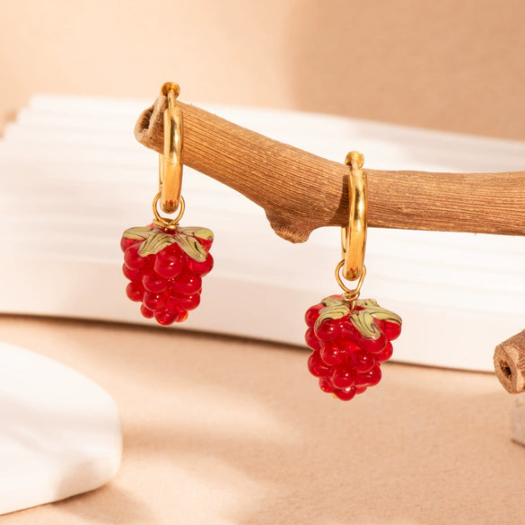 Summer Grape Earrings Stainless Steel Fresh Cute Design Pvd Furnace Vacuum Real Gold Plated Fruit Shape Jewelry For Women
