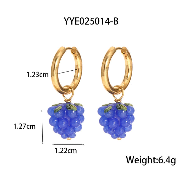 Summer Grape Earrings Stainless Steel Fresh Cute Design Pvd Furnace Vacuum Real Gold Plated Fruit Shape Jewelry For Women