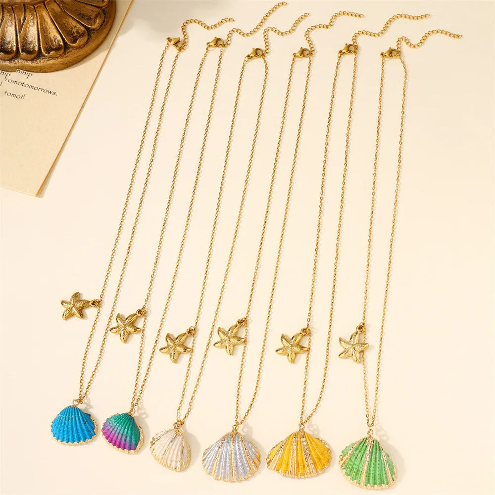 Wholesale Jewelry Simple Style Classic Style Shell 304 Stainless Steel Patchwork Inlaid Shell Pendant Necklace