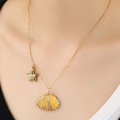 Wholesale Jewelry Simple Style Classic Style Shell 304 Stainless Steel Patchwork Inlaid Shell Pendant Necklace