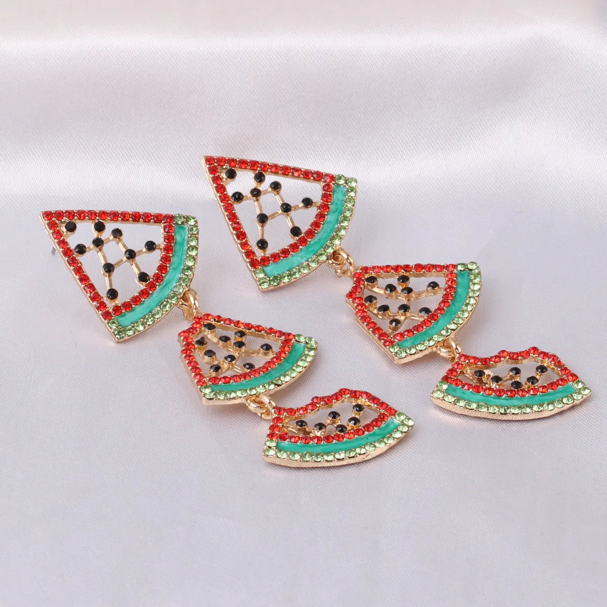 Summer New Diamond-studded Watermelon Alloy Pendant Earrings