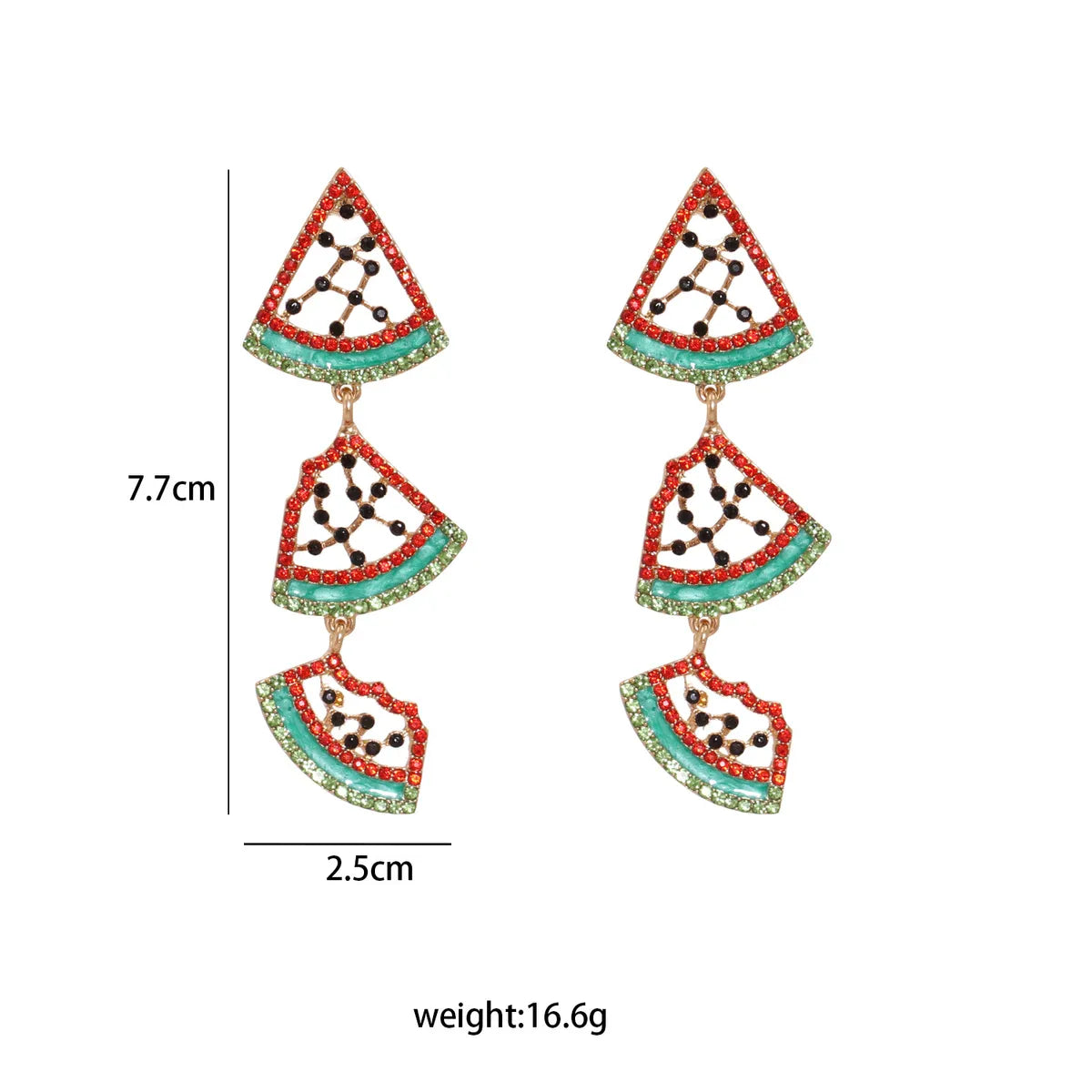 Summer New Diamond-studded Watermelon Alloy Pendant Earrings