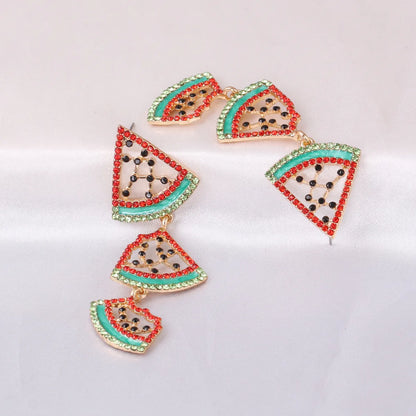 Summer New Diamond-studded Watermelon Alloy Pendant Earrings