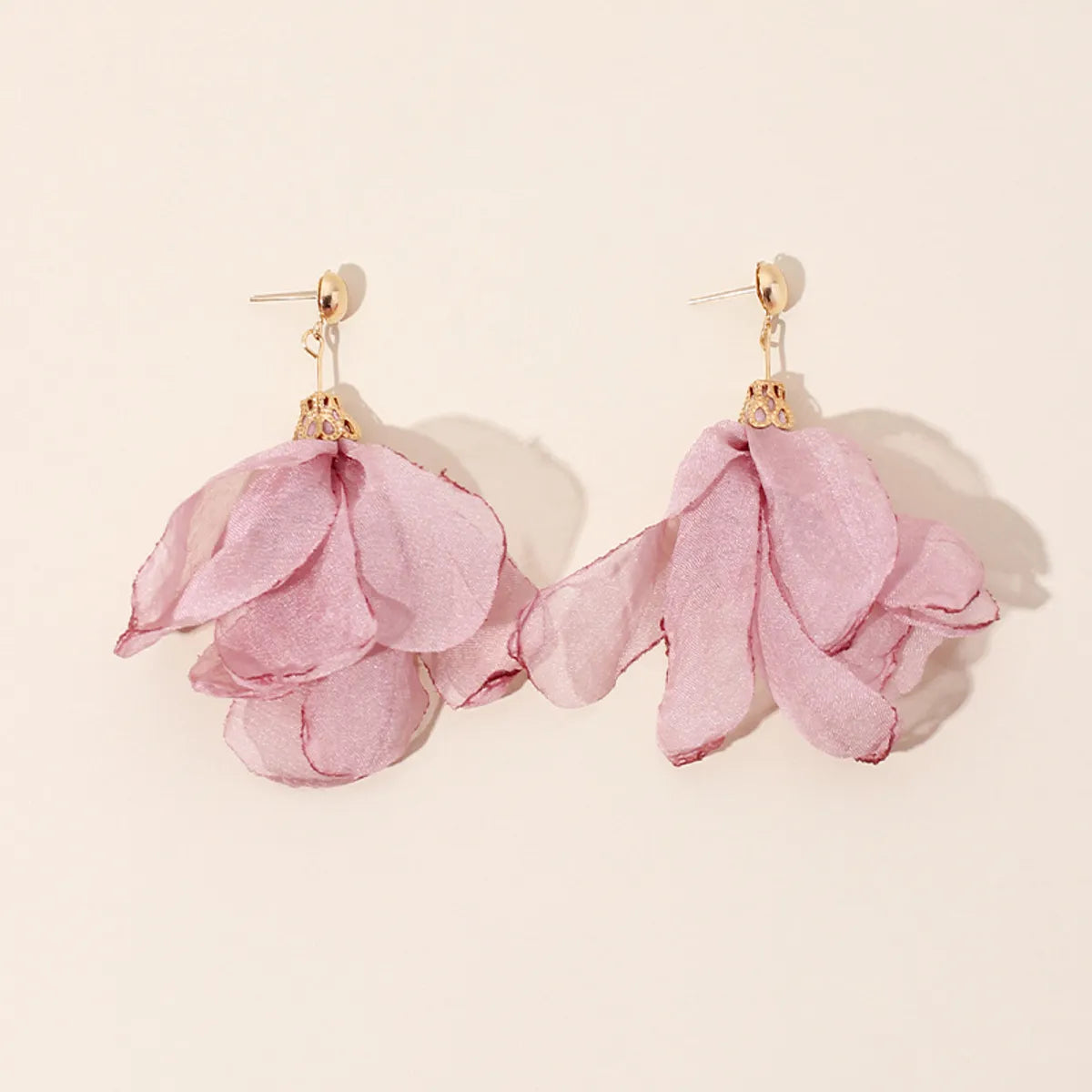 Summer New Fabric Hand-woven Flower Earrings Polyester Mesh Petal Earrings Wholesale Gooddiy