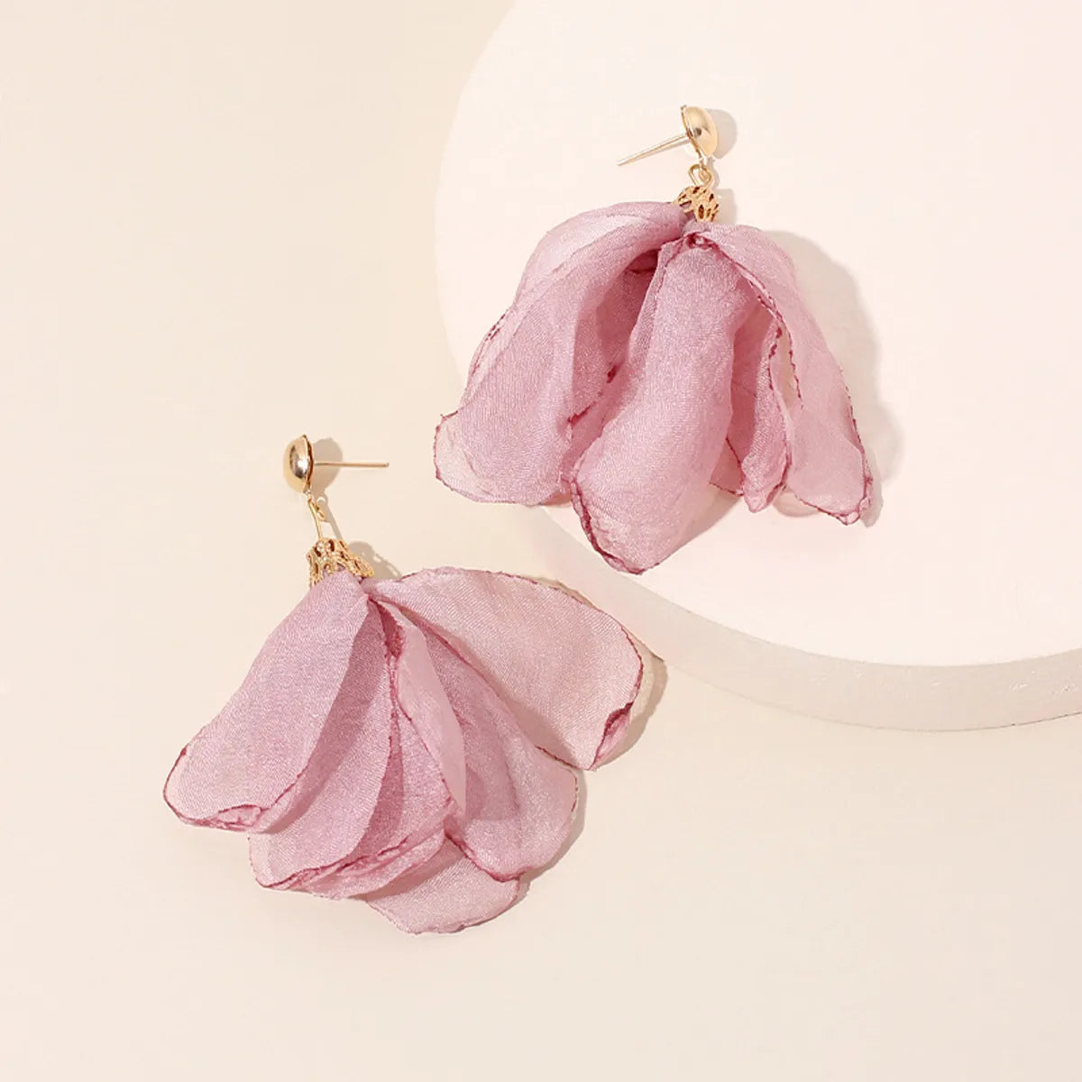 Summer New Fabric Hand-woven Flower Earrings Polyester Mesh Petal Earrings Wholesale Gooddiy