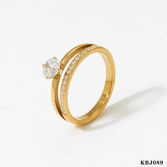 Summer New Stainless Steel Cnc Dense Diamond Ring With Geometric Design Electroplated Simple And Fashionable For Women