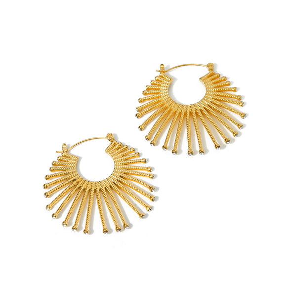 Summer New Stainless Steel Earrings With Diamond For Women Exaggerated Fanshaped Electroplated