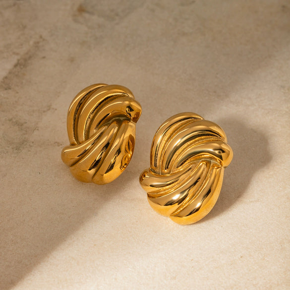 Summer New Stainless Steel Wave Strip Earrings With 18K Gold Electroplating