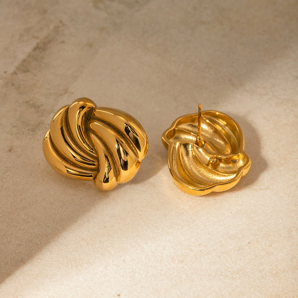 Summer New Stainless Steel Wave Strip Earrings With 18K Gold Electroplating