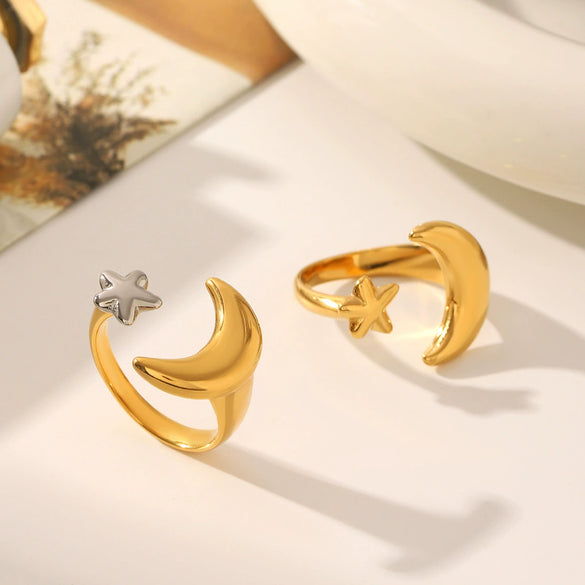 Summer New Star Moon Geometric Ring Titanium Steel Non Fading Electroplated Women's Fashion Ring