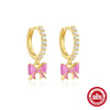 Summer New Women's Girl Style Oil Drop Bowknot S925 Sterling Silver Earrings With Geometric Pattern And Inlaid Zircon