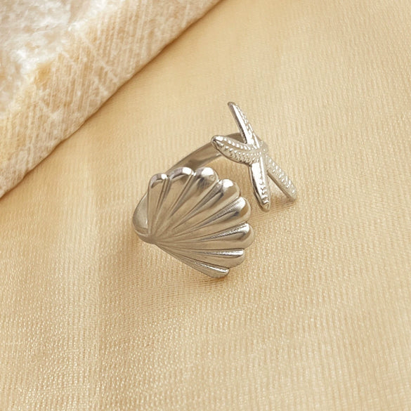 Summer Ocean Series Stainless Steel Ring Earrings Necklace With Heart Shape Pattern And Electroplating For Women