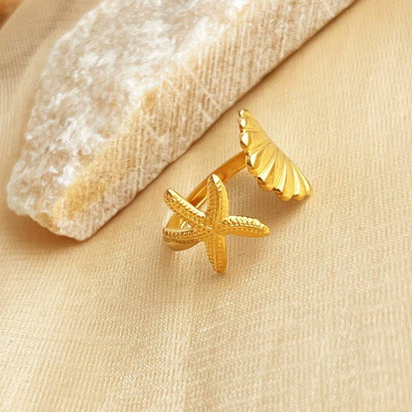 Summer Ocean Series Stainless Steel Ring Earrings Necklace With Heart Shape Pattern And Electroplating For Women