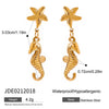 Summer Ocean Style Starfish Seahorse Pendant Earrings Stainless Steel 18K Electroplating Geometric