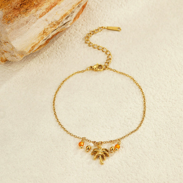Summer Ocean Wind Coconut Tree Shell Pendant Stainless Steel 18K Gold Plated Bracelet Geometric Pattern Jewelry For Women