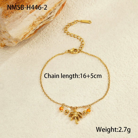 Summer Ocean Wind Coconut Tree Shell Pendant Stainless Steel 18K Gold Plated Bracelet Geometric Pattern Jewelry For Women