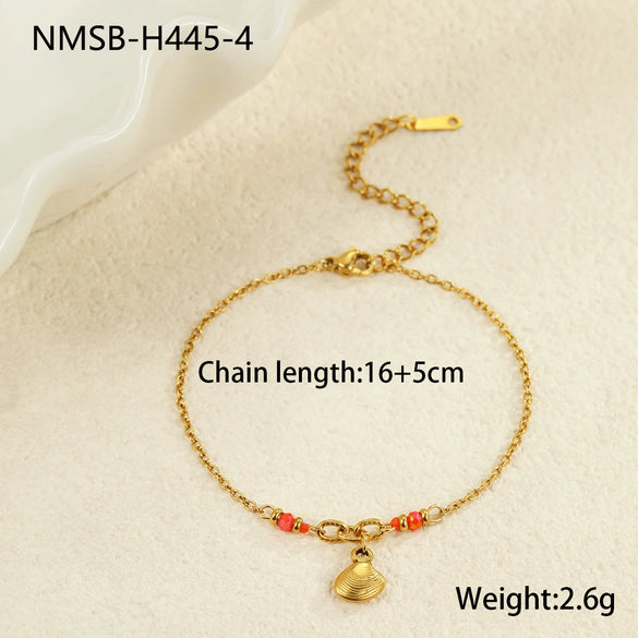 Summer Ocean Wind Coconut Tree Shell Pendant Stainless Steel 18K Gold Plated Bracelet Geometric Pattern Jewelry For Women