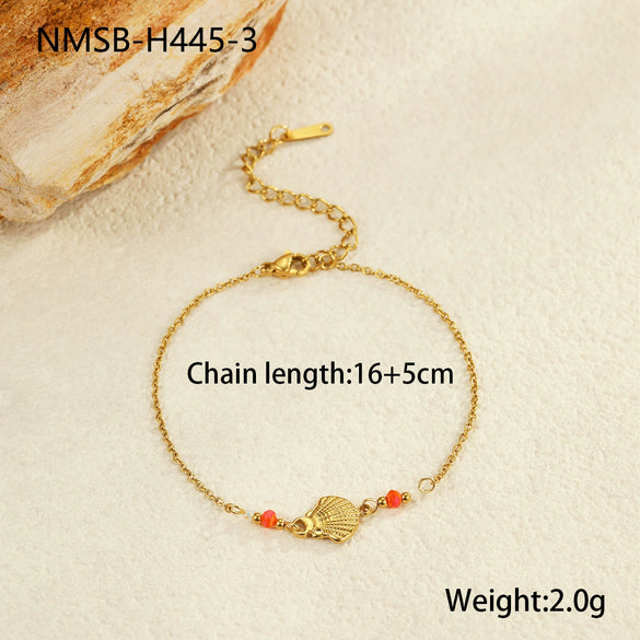 Summer Ocean Wind Coconut Tree Shell Pendant Stainless Steel 18K Gold Plated Bracelet Geometric Pattern Jewelry For Women