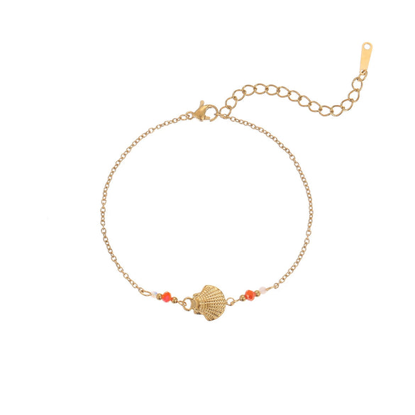 Summer Ocean Wind Coconut Tree Shell Pendant Stainless Steel 18K Gold Plated Bracelet Geometric Pattern Jewelry For Women