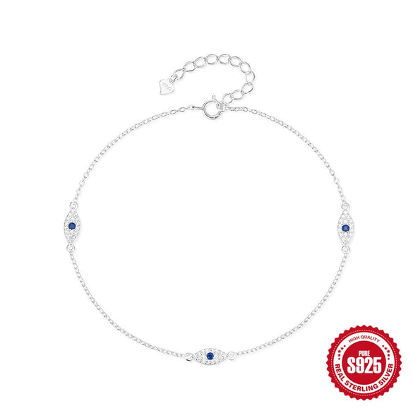 Summer S925 Sterling Silver Adjustable Devil's Eye Pendant Anklets With Star Pattern For Women
