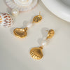 Summer Shell Pearl Earrings For Women Stainless Steel Casual Minimalist Style With Pvd Furnace Vacuum Real Gold Plating