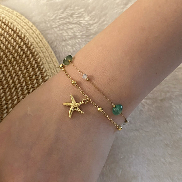 Summer Shell Starfish Bracelet Natural Stone Stainless Steel Jewelry Electroplating For Women