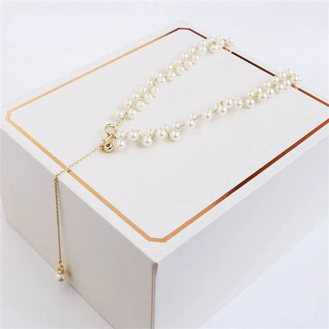 Summer Short Clavicle Chain Fashion Necklace With Faux Pearl And Geometric Artificial Crystal