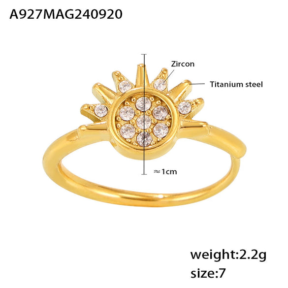 Sun And Moon Zircon Geometric Ultrafine Opening Adjustment Titanium Steel Ring For Women With Electroplating