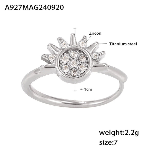 Sun And Moon Zircon Geometric Ultrafine Opening Adjustment Titanium Steel Ring For Women With Electroplating