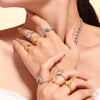 Sun And Moon Zircon Geometric Ultrafine Opening Adjustment Titanium Steel Ring For Women With Electroplating