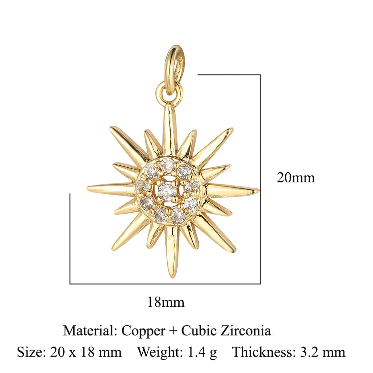 1 Piece Copper Zircon 18K Gold Plated Sun Rainbow Star