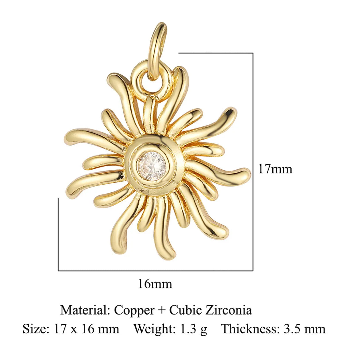 1 Piece Copper Zircon 18K Gold Plated Sun Rainbow Star