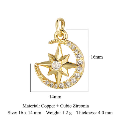 1 Piece Copper Zircon 18K Gold Plated Sun Rainbow Star