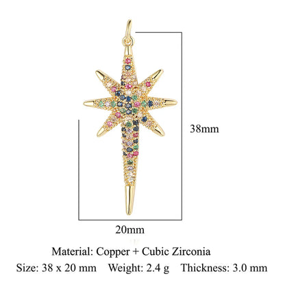 1 Piece Copper Zircon 18K Gold Plated Sun Rainbow Star