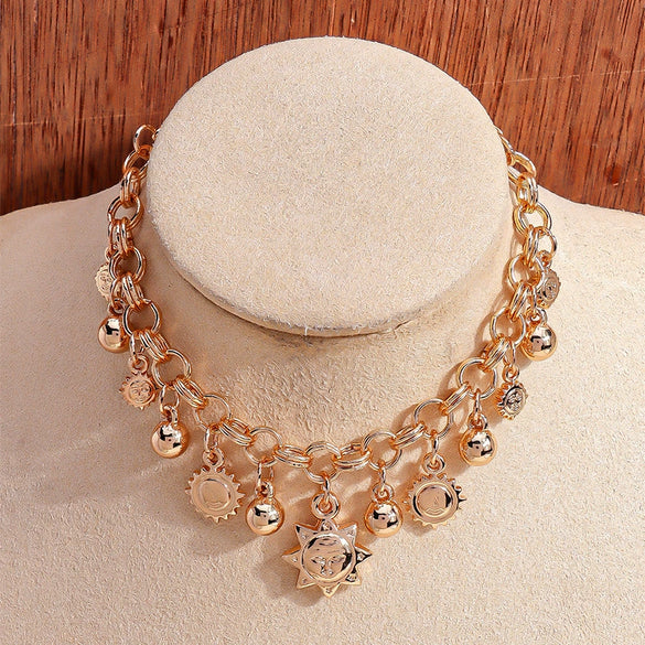 Sun Motif Geometric Zinc Alloy Chain Bracelet Unisex Fashion Jewelry With Flexible Chain Design