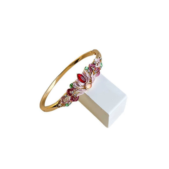 Sunflower Enamel Openwork Bangle With Cloisonné Craftsmanship And Plated Finish Floral Jewelry Wholesale