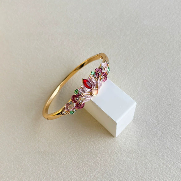 Sunflower Enamel Openwork Bangle With Cloisonné Craftsmanship And Plated Finish Floral Jewelry Wholesale