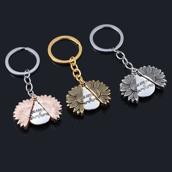Sunflower Metal Zinc Alloy Keychain Necklace Sun Pendant Couple Gift Fashion Jewelry