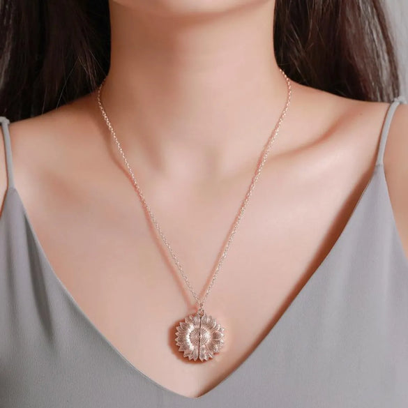 Sunflower Necklace Vintage Open Double Lettering Pendant Double-sided Flower Letter Clavicle Chain