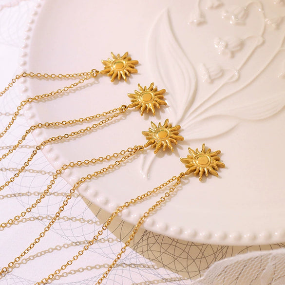 Sunflower Pendant Necklace Titanium Steel 18K Gold Electroplated Clavicle Chain For Women Light Luxury Design Geometric Pattern