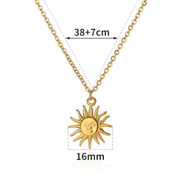 Sunflower Stainless Steel Geometric Round Unisex Necklace With Electroplating