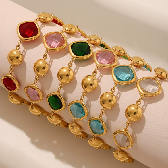 Super Shiny Imported Czech Glass Bracelet In Fashion Style With Geometric Shape Made Of Stainless Steel And 18K Real Gold Plated By Electroplating