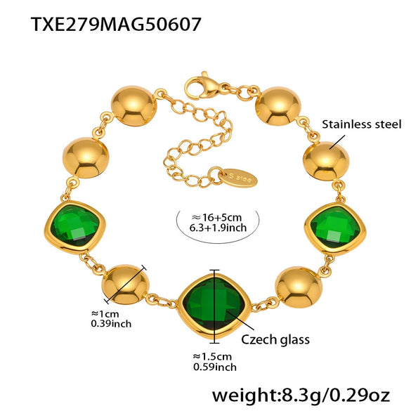 Super Shiny Imported Czech Glass Bracelet In Fashion Style With Geometric Shape Made Of Stainless Steel And 18K Real Gold Plated By Electroplating