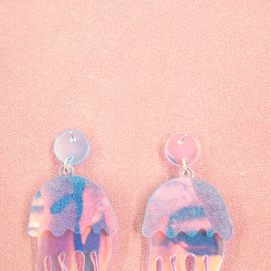 Super Shiny Silver Acrylic Colorful Earrings Pink Jellyfish Laser Acrylic Earrings Wholesale