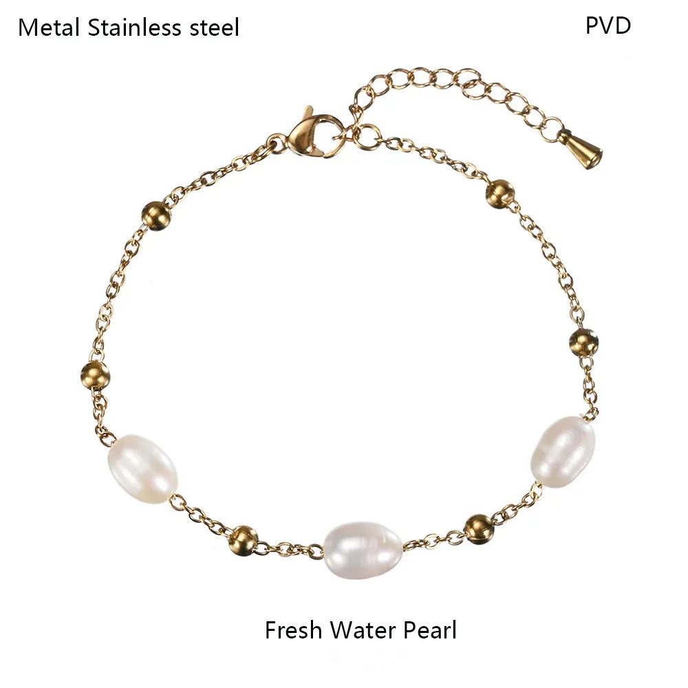 Simple Style Classic Style Solid Color 304 Stainless Steel Freshwater Pearl Agate Bracelets In Bulk